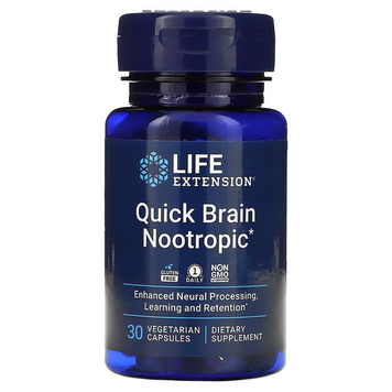 Life Extension, Quick Brain, ноотропный препарат, 30 вегетарианских капсул (LEX-24063), фото