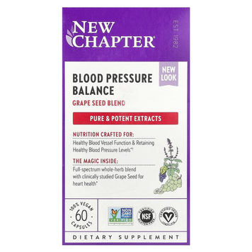 New Chapter, Blood Pressure Balance, смесь виноградных косточек, 60 веганских капсул (NCR-00409), фото