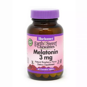 Bluebonnet Nutrition, EarthSweet, мелатонин, натуральный малиновый вкус, 3 мг, 60 жевательных таблеток (BLB-00993), фото