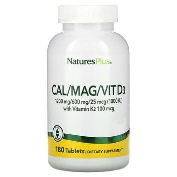 NaturesPlus, комплекс з кальцієм, магнієм, вітамінами D3 та К2, 180 таблеток (NAP-33647), фото