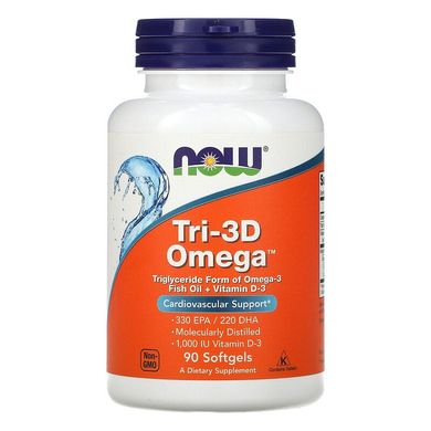 Now Foods, Tri-3D Omega, 90 м'яких таблеток (NOW-01686), фото