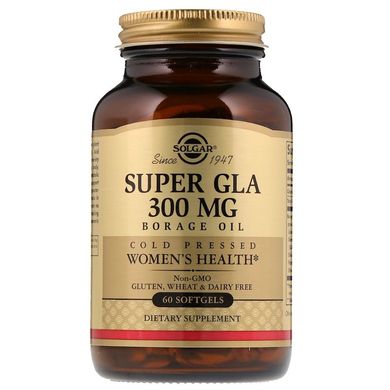 Solgar, Супер ГЛК, олія огірковика, здоров'я жінок, 300 мг, 60 м'яких желатинових капсул (SOL-02676), фото