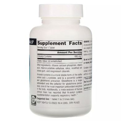 Source Naturals, N-ацетил-L-цистеїн, 600 мг, 30 таблеток (SNS-00849), фото
