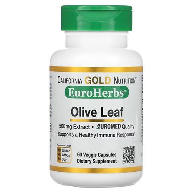California Gold Nutrition, Екстракт листя оливкового дерева, EuroHerbs, європейська якість, 500 мг, 60 рослинних капсул (CGN-01113), фото