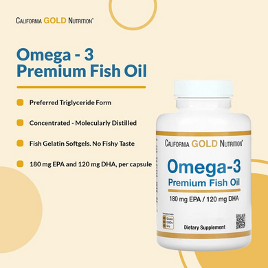 California Gold Nutrition, Омега-3, Рыбий жир премиум-класса, 100 желатиновых мягких таблеток (MLI-00952), фото