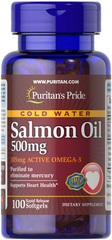 Жир лосося Омега-3, Omega-3 Salmon Oil, Puritan's Pride, 500 мг, 100 капсул (PTP-12101), фото
