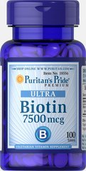 Биотин, Biotin 7500, Puritan's Pride, 7500 мкг, 100 таблеток (PTP-18556), фото