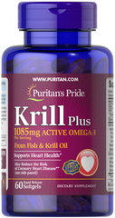 Масло криля плюс Омега-3, Krill Oil Plus, Puritan's Pride, 1085 мг, 60 гелевих капсул (PTP-34783), фото