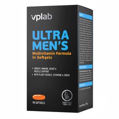 VPLab, Ultra Men's Multivitamin, чоловічі мультивітаміни, 90 м'яких таблеток (VPL-36221), фото