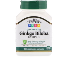 21st Century, екстракт гінкго білоба, стандартизований, 60 мг, 60 вегетаріанських капсул (CEN-21249), фото