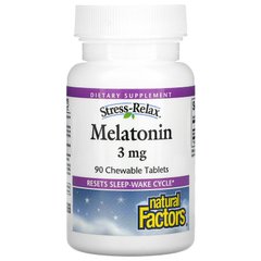 Мелатонин, Melatonin, Natural Factors, 3 мг, 90 жевательных таблеток (NFS-02715), фото