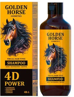 Golden Pharm, Шампунь для волос Gold Horse 4D Power, для укрепления, объема и блеска волос, 400 мл (GLF-47340), фото