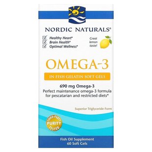 Nordic Naturals, Омега-3 з лимонним смаком, 690 мг, 60 капсул (NOR-41760), фото