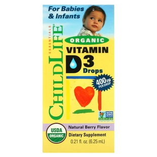 Вітамін Д3 для дітей, Vitamin D3 Drops, ChildLife, органік, ягоди, 400 МО, 6,25 мл (CDL-13000), фото