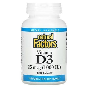 Natural Factors, Витамин D3, 25 мкг (1000 МЕ), 180 таблеток (NFS-01051), фото