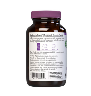 L-Треонат Магния, Magnesium L-Threonate, Bluebonnet Nutrition, 90 вегетарианских капсул (BLB-00750), фото