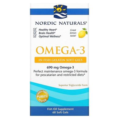 Nordic Naturals, Омега-3 с лимонным вкусом, 690 мг, 60 капсул (NOR-41760), фото