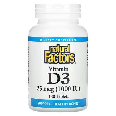Natural Factors, Витамин D3, 25 мкг (1000 МЕ), 180 таблеток (NFS-01051), фото