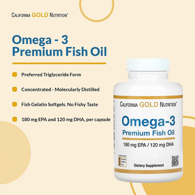 California Gold Nutrition, Омега-3, Риб'ячий жир преміум-класу, 240 м'яких желатинових таблеток (CGN-01330), фото