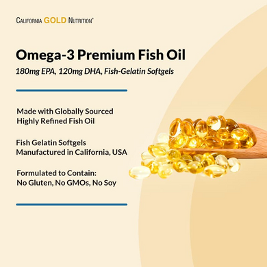 California Gold Nutrition, Омега-3, Рыбий жир премиум-класса, 240 желатиновых мягких таблеток (CGN-01330), фото