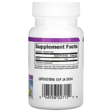 Мелатонін, Melatonin, Natural Factors, 3 мг, 90 жувальних таблеток (NFS-02715), фото