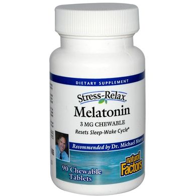 Мелатонін, Melatonin, Natural Factors, 3 мг, 90 жувальних таблеток (NFS-02715), фото