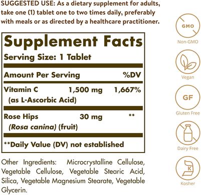 Solgar, вітамін C з плодами шипшини, 1500 мг, 180 таблеток (SOL-02421), фото