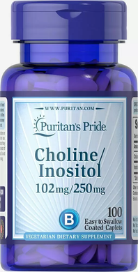 Холін та Інозитол, Choline Bitartrate Inositol, Puritan's Pride, 100 каплет (PTP-14280), фото