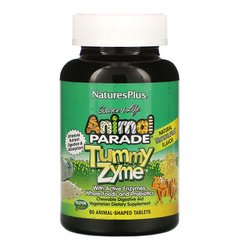 Nature's Plus, Source of Life, Animal Parade, Tummy Zyme з активними ферментами, цілісними продуктами та пробіотиками, натуральний смак тропічних фруктів, 90 таблеток у формі тварин (NAP-29947), фото