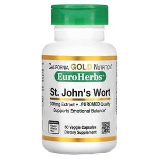 California Gold Nutrition, EuroHerbs, екстракт звіробою, якість Euromed, 300 мг, 60 рослинних капсул (CGN-01117), фото