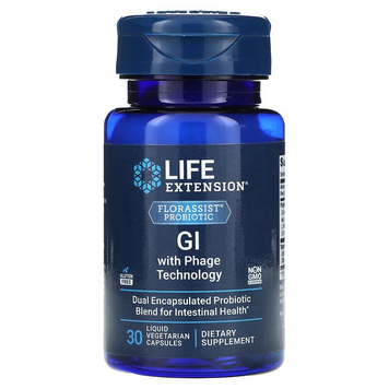 Life Extension, Florassist, пробиотик с фаговой технологией для ЖКТ, 30 вегетарианских капсул с жидкостью (LEX-21253), фото