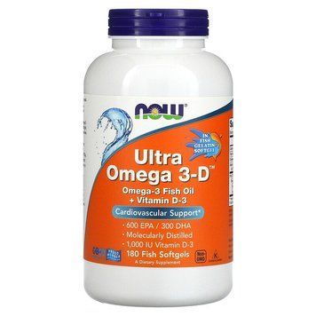 Now Foods, ультра омега 3-D, 180 капсул з риб'ячого желатину (NOW-01664), фото