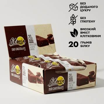 FitWin, Протеїновий батончик, Protein Bar 33%, подвійний шоколад, 60 г, 12 шт (FTW-23118), фото