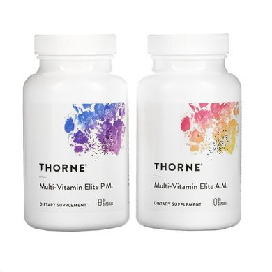 Thorne Research, Multi-Vitamin Elite, мультивітаміни для прийому вранці та ввечері, 2 флакони, по 90 капсул (THR-00708), фото