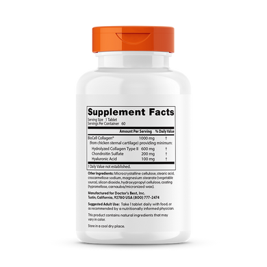Коллаген BioCell Doctor's Best Hyaluronic Acid + Chondroitin Sulfate - 60 таблеток, фото