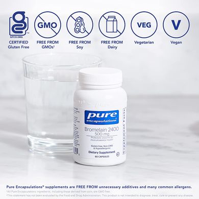 Pure Encapsulations, Бромелайн, Bromelain 2400, 500 мг, 60 капсул (PE-00340), фото
