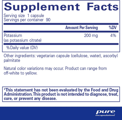 Pure Encapsulations, Калій (цитрат), Potassium (citrate), 90 капсул (PE-00451), фото