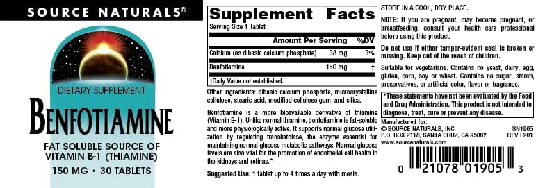 Source Naturals, Бенфотіамін, 150 мг, 30 таблеток (SNS-01905), фото