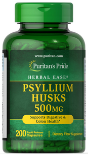 Подорожник шелуха, Psyllium Husks, Puritan's Pride, 500 мг, 200 капсул (PTP-13241), фото