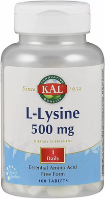 KAL, L-лизин, 500 мг, 100 таблеток (CAL-80310), фото