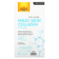 Country Life, Tri Layer Maxi-Skin Collagen, колаген з вітамінами C і A, 90 таблеток (CLF-05060), фото