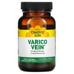 Country Life, VaricoVein для чоловіків і жінок, добавка для здоров'я вен, 60 веганських капсул (CLF-04937), фото