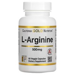 California Gold Nutrition, AjiPure, L-аргінін, 500 мг, 60 рослинних капсул (CGN-01126), фото