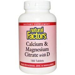 Цитрат кальция и магния (Calcium Citrate Magnesium), Natural Factors, 180 таблеток (NFS-01608), фото