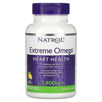 Natrol, Extreme Omega, риб&rsquo;ячий жир з омега-3 кислотами, натуральний лимонний смак, 2400 мг, 60 капсул (NTL-04510), фото
