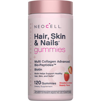Комплекс для волосся, шкіри та нігтів з мультиколагеном NeoCell Hair, Skin & Nails + Multi Collagen Bio-Peptides | полуниця - 120 жувальних мармеладок, фото