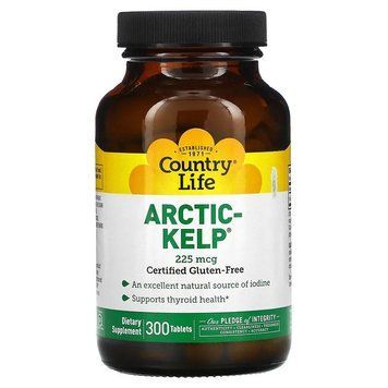 Country Life, Arctic-Kelp, арктические бурые водоросли, 225 мкг, 300 таблеток (CLF-04135), фото