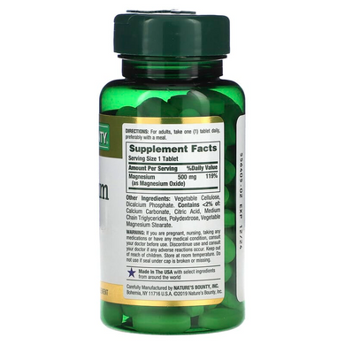 Nature's Bounty, Магний, 500 мг, 100 таблеток, покрытых оболочкой (NRT-05535), фото