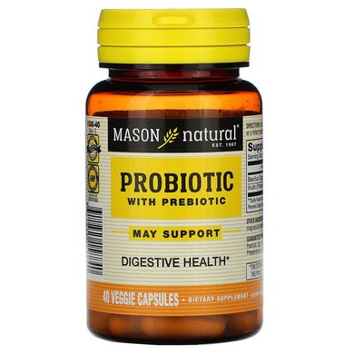 Пробиотик с пребиотиком, Probiotic with Prebiotic, Mason Natural, 40 вегетарианских капсул (MAV-15884), фото