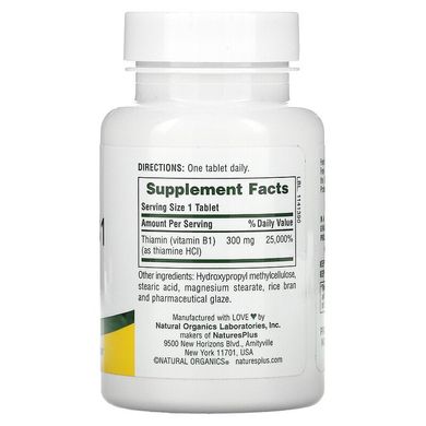 Nature's Plus, витамин В1, 300 мг, 90 таблеток (NAP-01605), фото